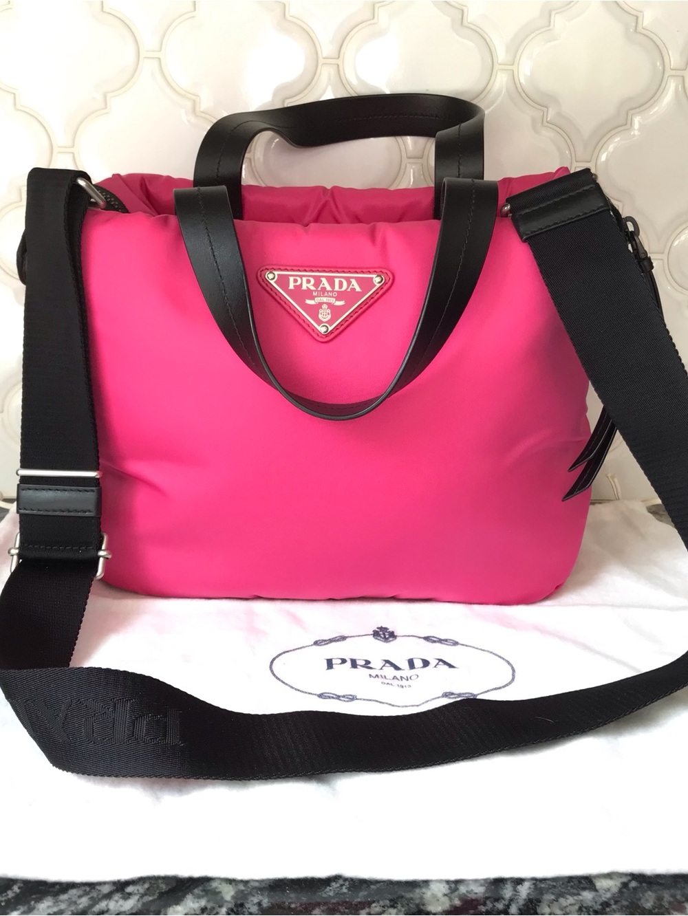 Prada Tessuto Pink Soft Padded Handbag Crossbody NWT